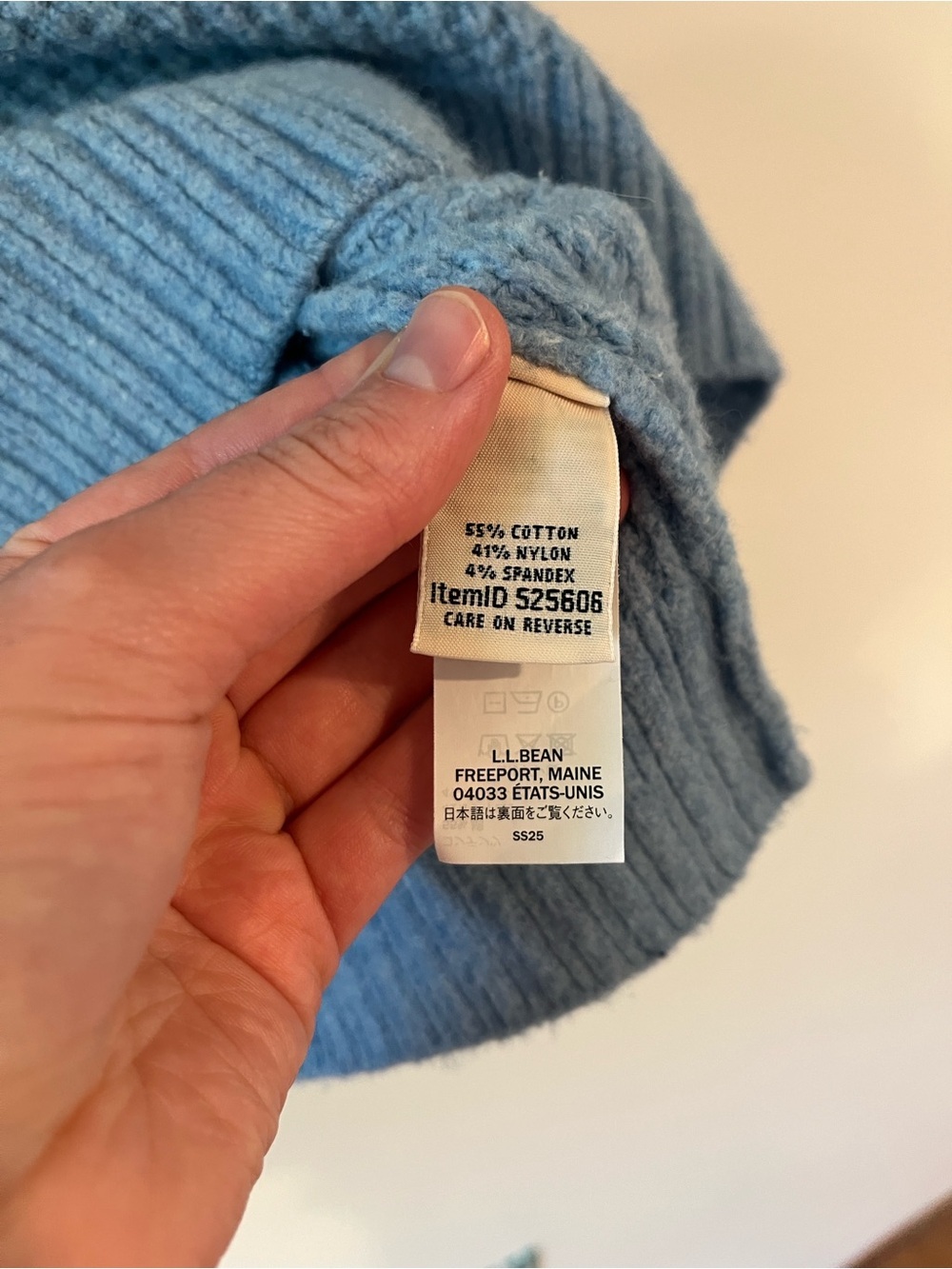 L.L. Bean Light Blue Waffle Knit V-Neck Sweater Size L - Picture 4 of 5